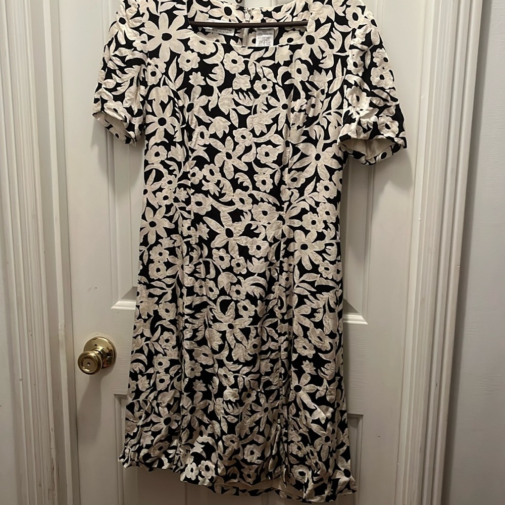 Liz Claiborne Vintage Silk Black and White Floral Dress Size 6